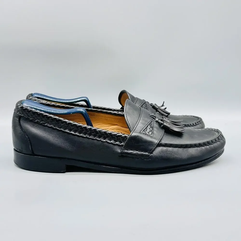Allen Edmonds Shoes Mens 12 Black Leather Maxfield Kiltie Tassel Loafers Braided